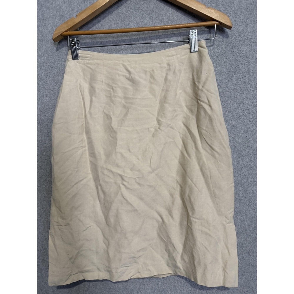 Hillard & Hanson Skirt Womens 4 Beige Silk Linen Pencil Knee Length Lined Career